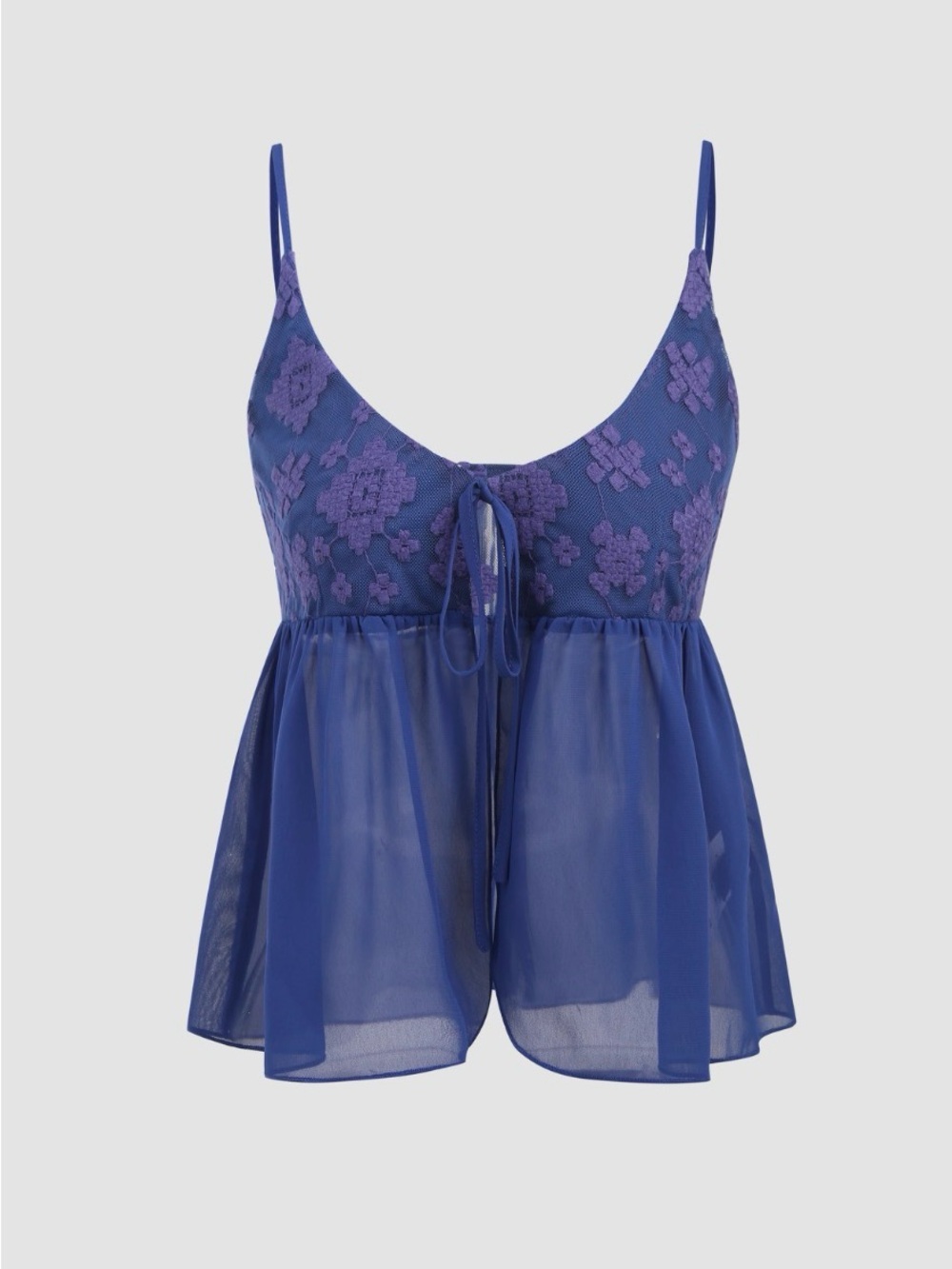 Cider Floral Lace & Sheer Babydoll Camisole in Royal Blue